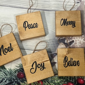 Set of 5 wooden rustic farmhouse Christmas ornaments