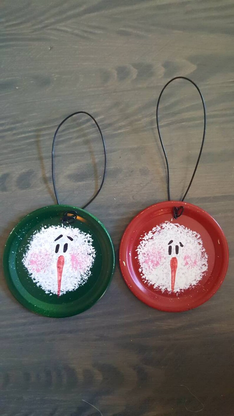 Hand painted mason jar lid snowman ornament 13 | Etsy