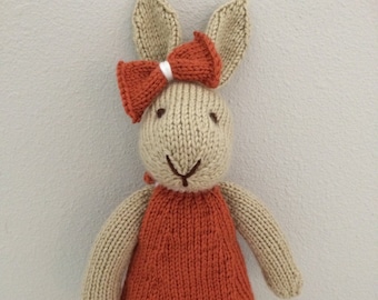 Knitted Bunny Rabbit Stuffed Toy in Dress - Stuffed Bunny - Handmade Rabbit - Kids Soft Toy - Stuffed Animal Toy