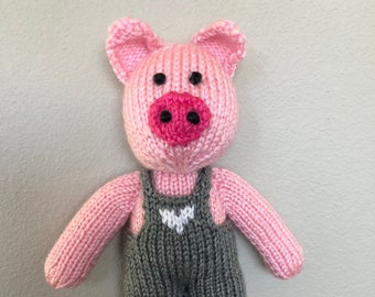 Handmade Knitted Stuffed Farm Animal Pig