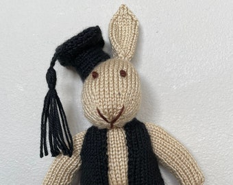 Handmade Graduation Gift Bunny - Knitted Soft Toy Graduation Keepsake Bunny