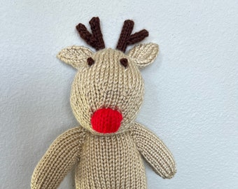 Handmade Red Nose Reindeer Stuffed Animal -  Handmade Soft Toy