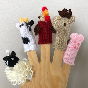 Knitted Farm Animal Finger Puppet Pattern - Digital Download