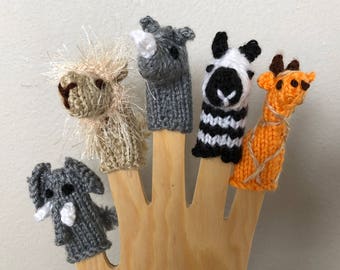 Handmade Knitted Wild Animal Finger Puppets - Puppets - Safari Animal Puppets - Zoo Animal Puppets