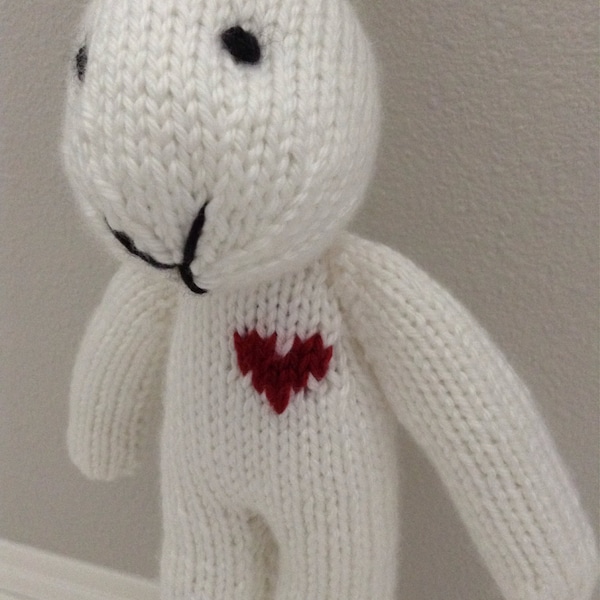 Handmade Knitted Bunny - Soft Toy Rabbit - Bunny with a Heart - Stuffed Animal - Amigurumi Rabbit