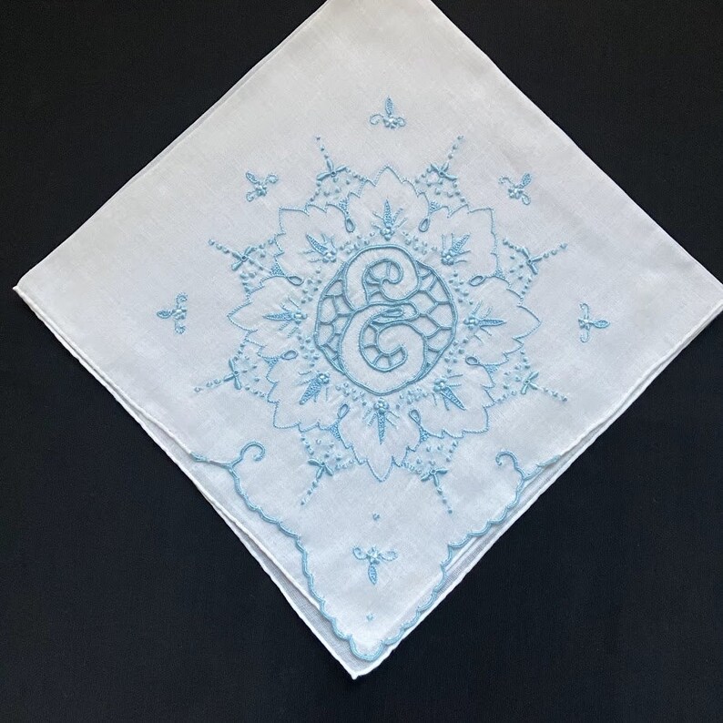 Bridal Handkerchief, Embroidered Hankies Bride, Vintage Handkerchiefs, Ladies Hanky Wedding Hankerchief L K N G D R B S E or J Gift image 5