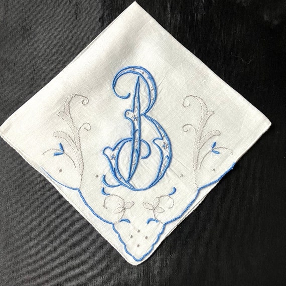 Wedding Hanky Initial Bridal Something Blue Weddin