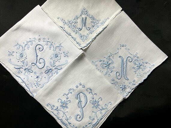 Blue Handkerchief Letter Initial Monogramed Madei… - image 3