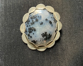 Vintage Dendritic Agate Brooch Agate Silver Pin Stone Moss