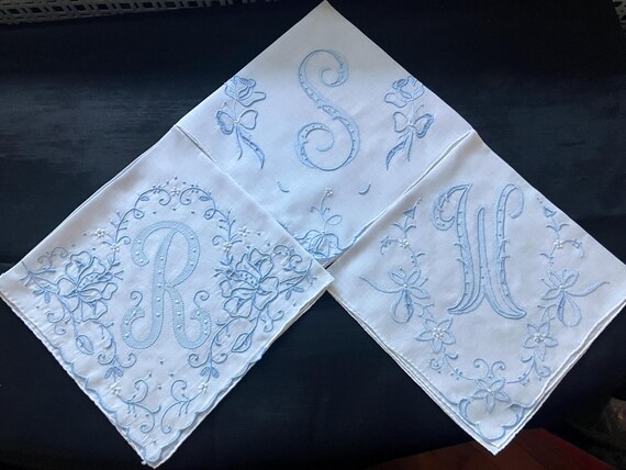 Blue Handkerchief Letter Initial Monogramed Madei… - image 4