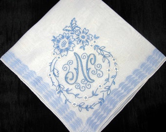 Embroidered Wedding Handkerchief Initial Letter E D S R N H L M J or B Hankie Wedding Hankerchiefs Hankie