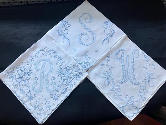 Something Old Wedding Handkerchief Blue Embroider… - image 4