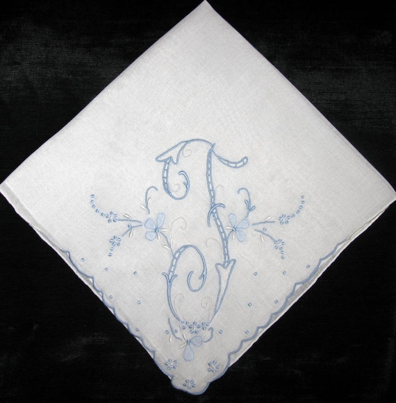 Bridel Wedding Handkerchief | Vintage Blue Initia… - image 2