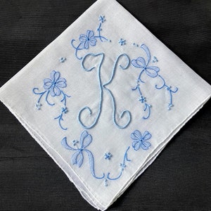 Bridal Handkerchief, Embroidered Hankies Bride, Vintage Handkerchiefs, Ladies Hanky Wedding Hankerchief L K N G D R B S E or J Gift Letter K