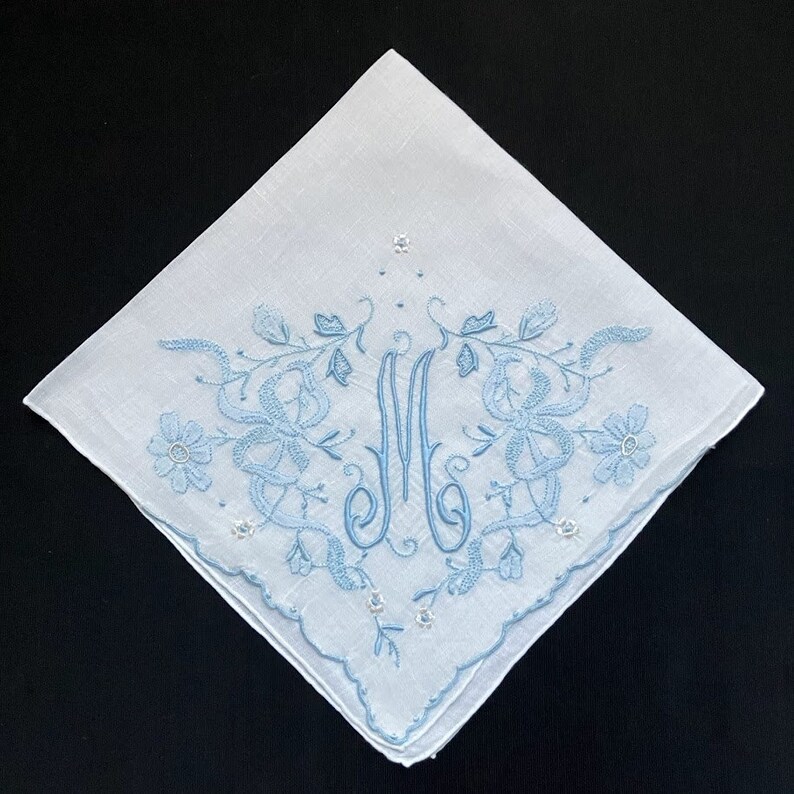 Bridal Handkerchief, Embroidered Hankies Bride, Vintage Handkerchiefs, Ladies Hanky Wedding Hankerchief L K N G D R B S E or J Gift Letter M
