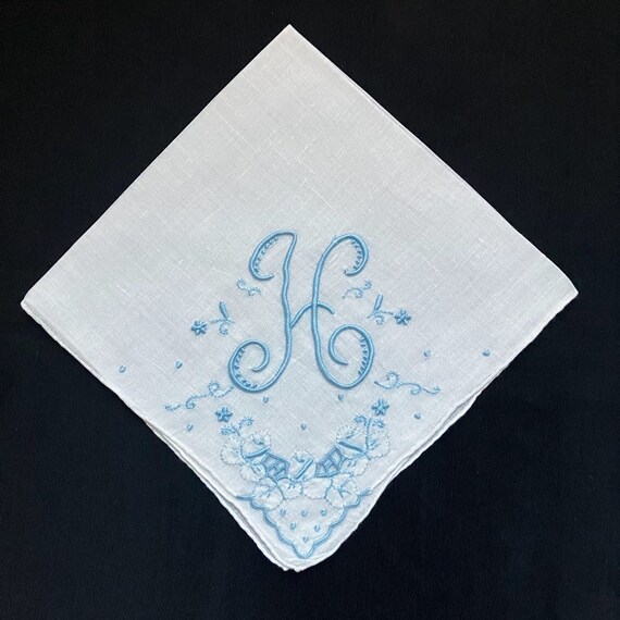 Bridel Wedding Handkerchief | Vintage Blue Initia… - image 5