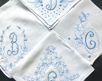Something Old New Borrowed Blue For Wedding Day Bride New Initial Handkerchief