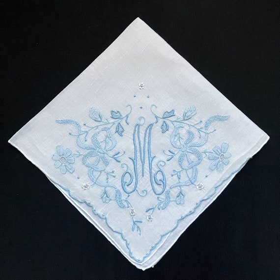 Bridel Wedding Handkerchief | Vintage Blue Initia… - image 4