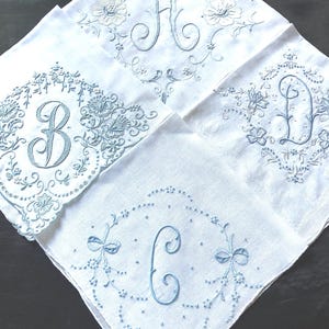 Handkerchief Monogrammed Initial Letter | Wedding Hankies | Vintage Hankerchief | Hanky Heirloom Keepsake Gift