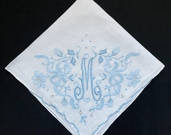 Vintage Handkerchief Wedding - Embroidered Bride Hankies - Bridal Something Blue Gift