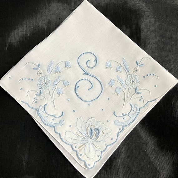 Bridel Wedding Handkerchief | Vintage Blue Initia… - image 10
