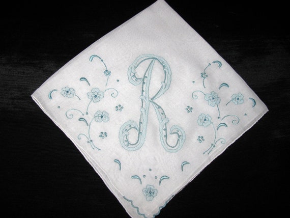 Bridel Wedding Handkerchief | Vintage Blue Initia… - image 3