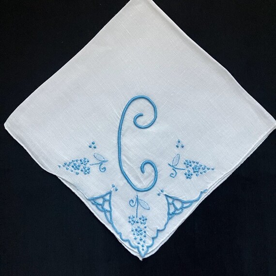 Bridel Wedding Handkerchief | Vintage Blue Initia… - image 6