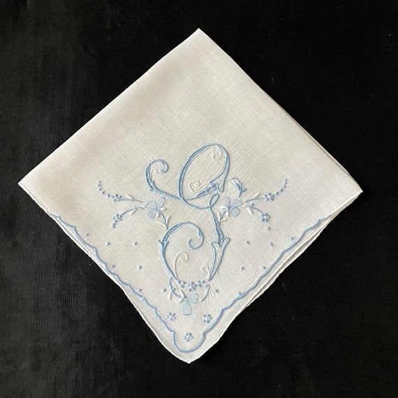 Bridel Wedding Handkerchief | Vintage Blue Initia… - image 9