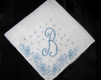 Wedding Something Old, Bride Hankie Bridal Handkerchief Embroidered Initial Hanky
