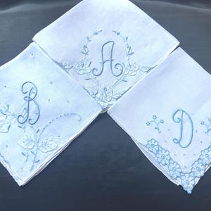 Wedding Handkerchief Monogram Embroidery Initial Letter Embroidered Hankies Hanky Monogrammed Unique Bride Gift for Bridal Shower