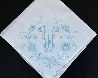 Handkerchief Initial for Wedding Something Blue Old  Borrowed Gift Vintage Hanky R E H F J A C G N or S Gift