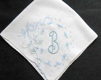 Vintage Handkerchief Wedding - Embroidered Bride Hankies - Bridal Something Blue