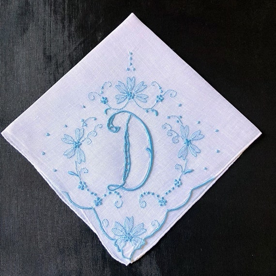 Bridel Wedding Handkerchief | Vintage Blue Initia… - image 8