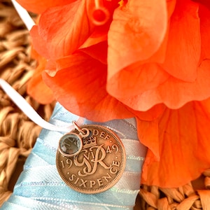 Something Old Lucky British Sixpence Wedding Bouquet Charm
