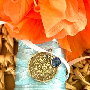 British Lucky Sixpence - Wedding Bouquet Charm - Something Blue - Wedding - Lucky Coin