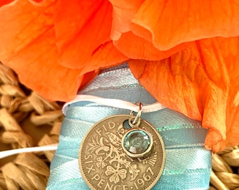 British Lucky Sixpence - Wedding Bouquet Charm - Something Blue - Wedding - Lucky Coin