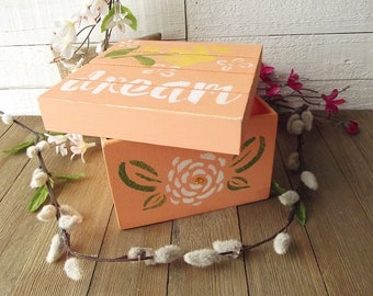 Rustic Wooden Memory Box, Sentimental Gifts, Hand Painted Small Wooden Gift Box, Floral Keepsake Box, Trinket Box, Rustic Spring Decor