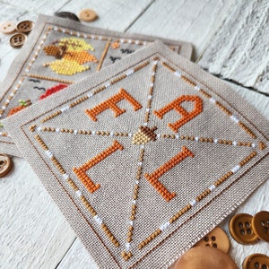Instant Download / Fall Leaves Cross Stitch Pattern, Fall X Stitch Chart, Biscornu Pattern, Cute Cross Stitch Pattern, Embroidery Pattern