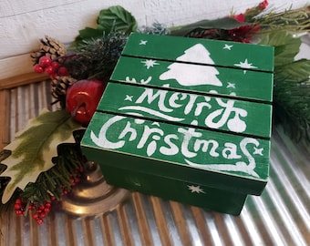 Christmas Tree Decor, Holiday Box, Decorated Boxes for Gifts, Christmas Box Decor, Hand Painted Small Wooden Box, Christmas Decorations