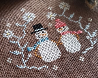 PDF Digital Cross Stitch Pattern / Snowman Cross Stitch Chart, Winter Cross Stitch Pattern, Cute X Stitch Pattern, Primitive Cross Stitch