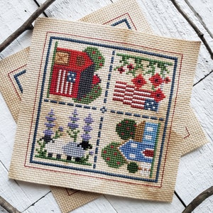 PDF Digital Cross Stitch Pattern, Patriotic Biscornu Cross Stitch Pattern, Red White and Blue Cross Stitch Pattern, Summer XStitch Chart
