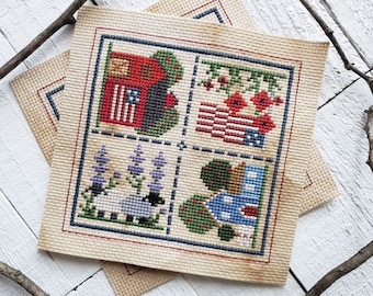 PDF Digital Cross Stitch Pattern, Patriotic Biscornu Cross Stitch Pattern, Red White and Blue Cross Stitch Pattern, Summer XStitch Chart