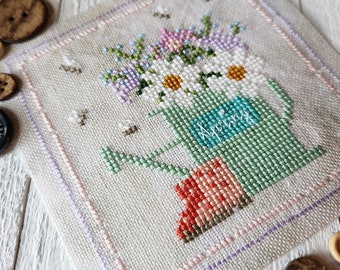 PDF Download / Spring Watering Can Cross Stitch Pattern, Floral Cross Stitch, Spring X Stitch Chart, Cute Seasonal Cross Stitch Pattern