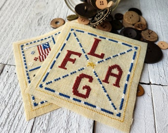 PDF Pattern / Flag Cross Stitch Pattern, Patriotic Cross Stitch Charts, Summer X Stitch Chart, Simple Cross Stitch Chart, Biscornu X Stitch