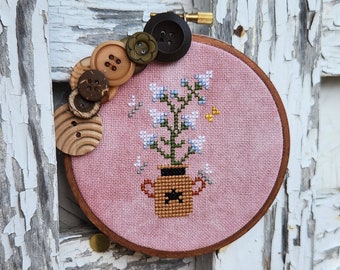 Witte melkkan bloem Instant Cross Stitch patroon, zomer X steekdiagram, geteld kruissteekpatroon, bloem Cross Stitch ornament, PDF