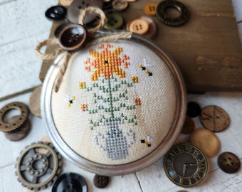 PDF Download / Orange Cross Stitch Flower Pattern, Summer X Stitch Chart, Counted Cross Stitch Pattern, Cute X Stitch Pattern Ornament