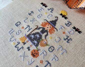 Sampler Witch PDF Cross Stitch Pattern, Halloween X Stitch Chart, Sampler Cross Stitch Pattern, Alphabet Counted Cross Stitch Chart / PDF