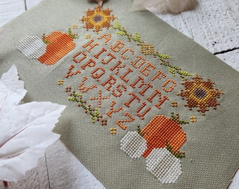 Instant Download / Sampler Cross Stitch Pattern PDF, Fall Pumpkin X Stitch Chart, Autumn Cross Stitch, Primitive Counted Cross Stitch