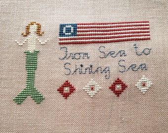 PDF Pattern / From Sea to Shining Sea Digital Cross Stitch Pattern, Patriotic Cross Stitch Pattern, Summer Cross Stitch Chart, Embroidery