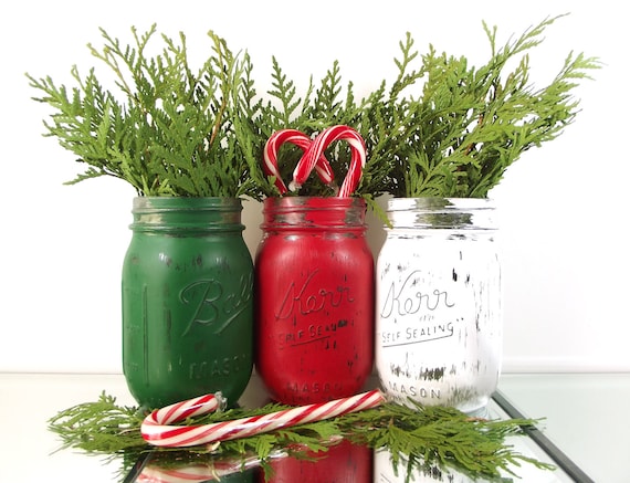 Christmas Decor, Mason Jar Decor, Christmas Decorations, Candy Jar, Rustic  Home Decor, Rustic Centerpiece, Country Home Decor, Holiday Decor 